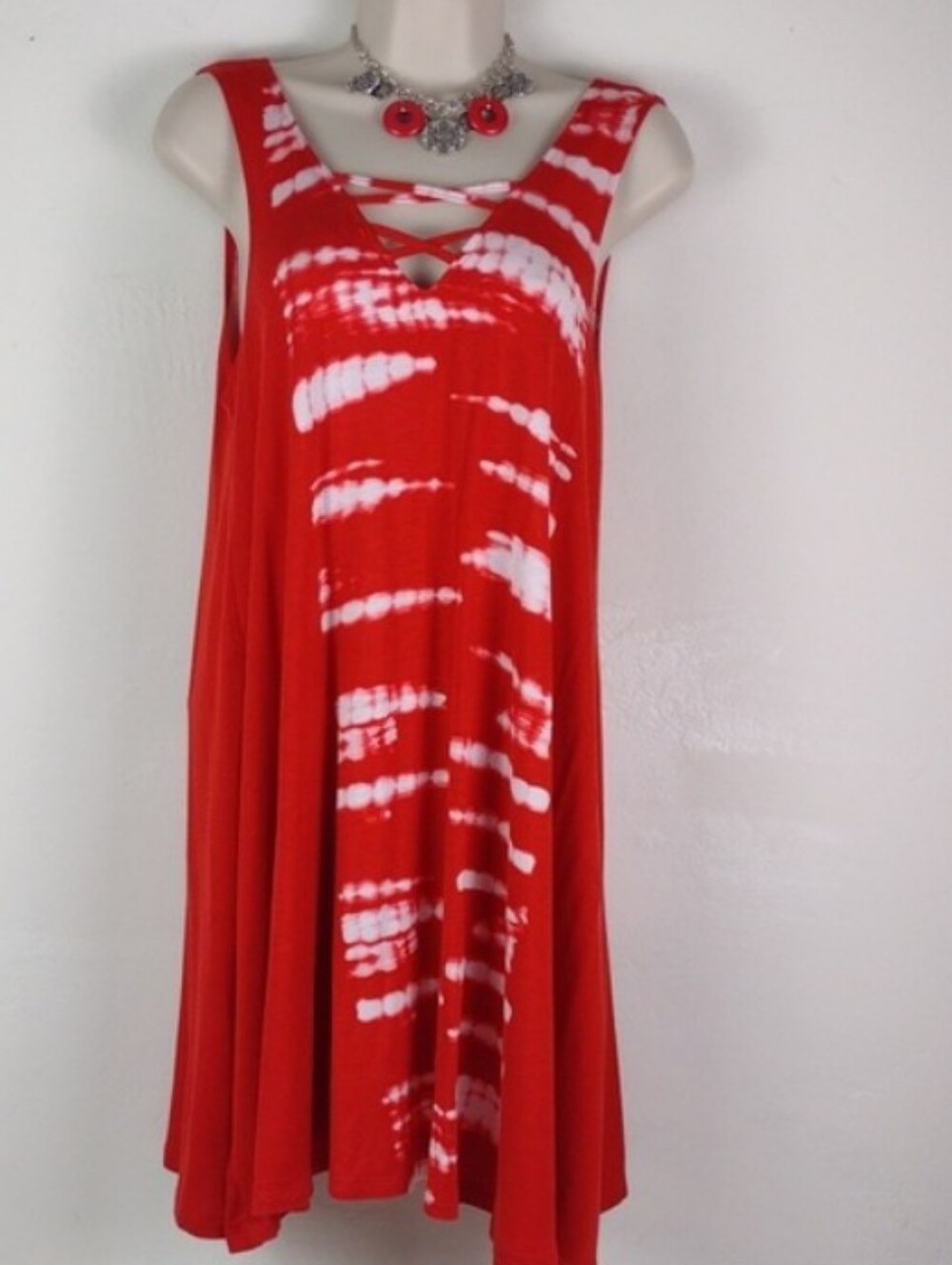 🌻3 For $15 Soulmates Red Tie-Dye Swing Tank Summer Dress SZ M